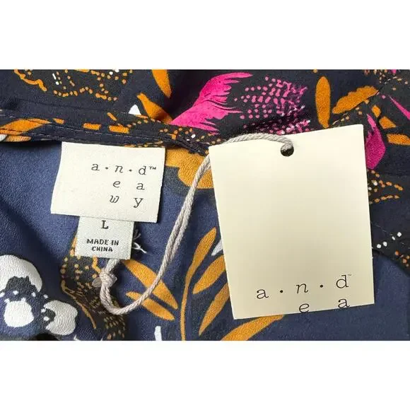 A New Day a.n.d by Andea Blouse Large Floral Sleeveless V-Neck Wrap Top Blue New - Picture 7 of 9